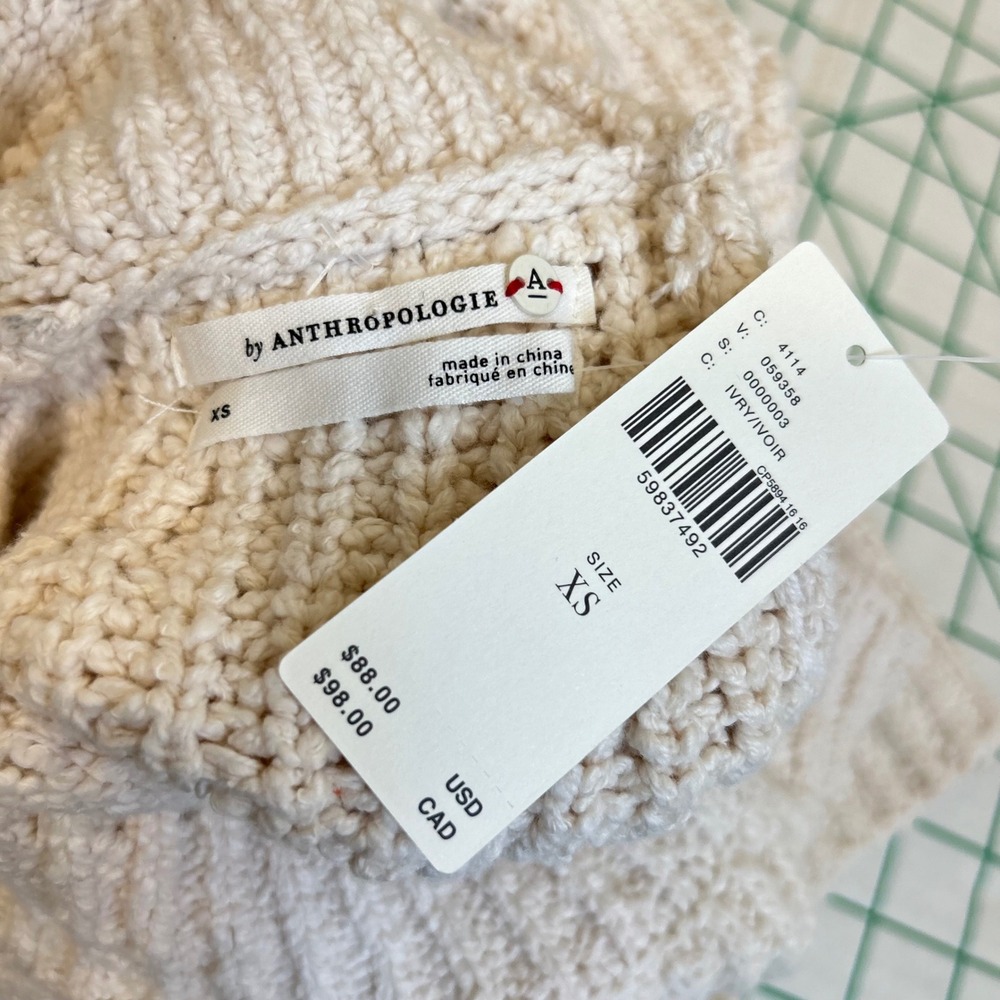 Anthropologie Ivory Ribbed Mock Neck Sleeveless Sweater Tank Top XS Knit cottage - Picture 3 of 9